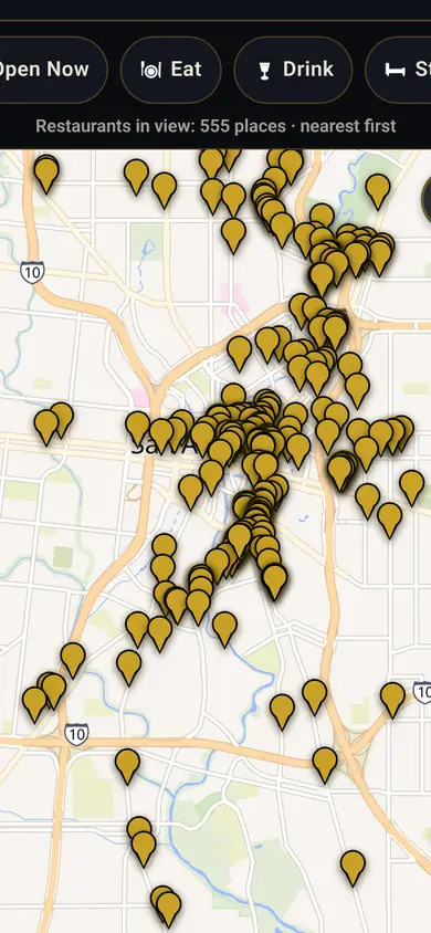 Sharewoodeats map with restaurant pins